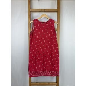 Vintage Real Comfort Hong Kong Red Bandana Prt Sleeveless Shift Dress Size Large